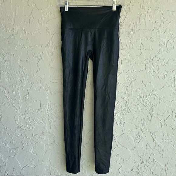 SPANX Faux Leather Legging Women Medium Black High Waist Rise - Picture 3 of 10